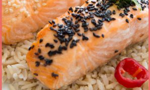 Oven Baked Salmon with White Black Sesame Seeds on Brown Basmati Rice.jpg